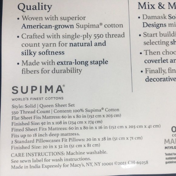 new GREEN Charter Club Damask Solid 550 TC 100% Supima Cotton QUEEN Sheet Set - Picture 6 of 9